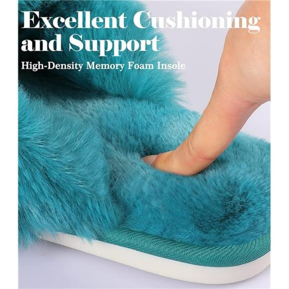 Cross Band Cozy Plush Home Slippers Fluffy Furry Open Toe House Slide Slipper - Picture 6 of 7